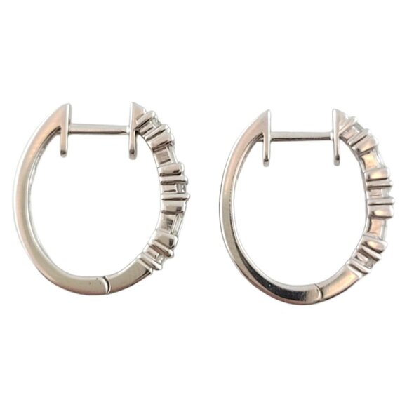 Vintage 14K White Gold Diamond Hoop Earrings #14828